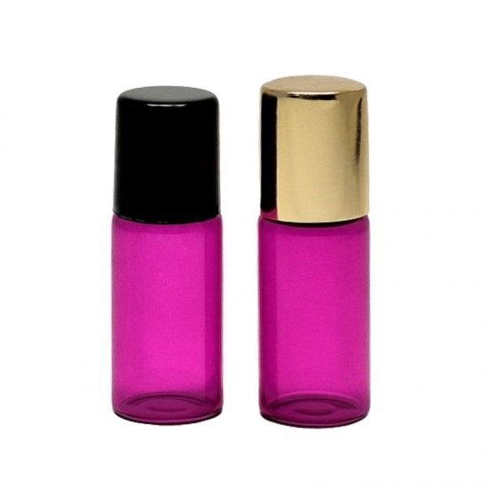 Ružová roll-on 3ml s oceľovou guličkou a so zlatým vrchnákom - tenké sklo