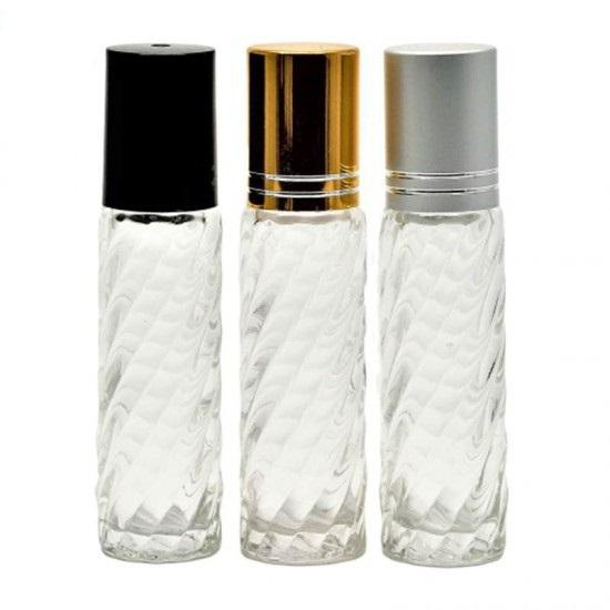 Biela rebrinová roll-on 10ml s plastovou guličkou a čiernym vrchnákom