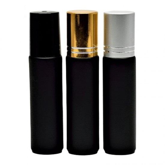 Čierna roll-on 10ml s oceľovou čiernou guličkou a zlatým vrchnákom