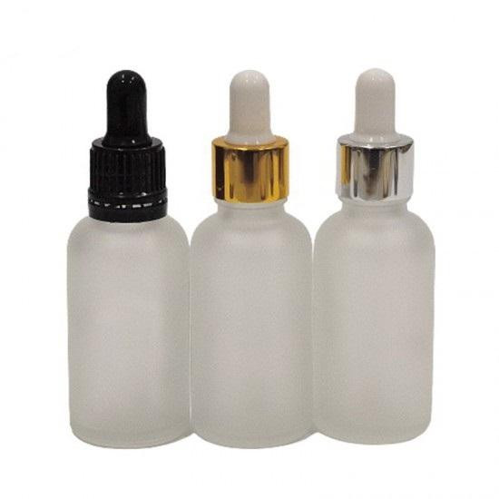 Biela sklenená fľaša so zlatou pipetou 30ml